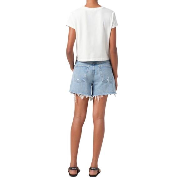 AGOLDE Blue Swapmeet Parker Long Distressed Denim Shorts - Picture 2 of 12